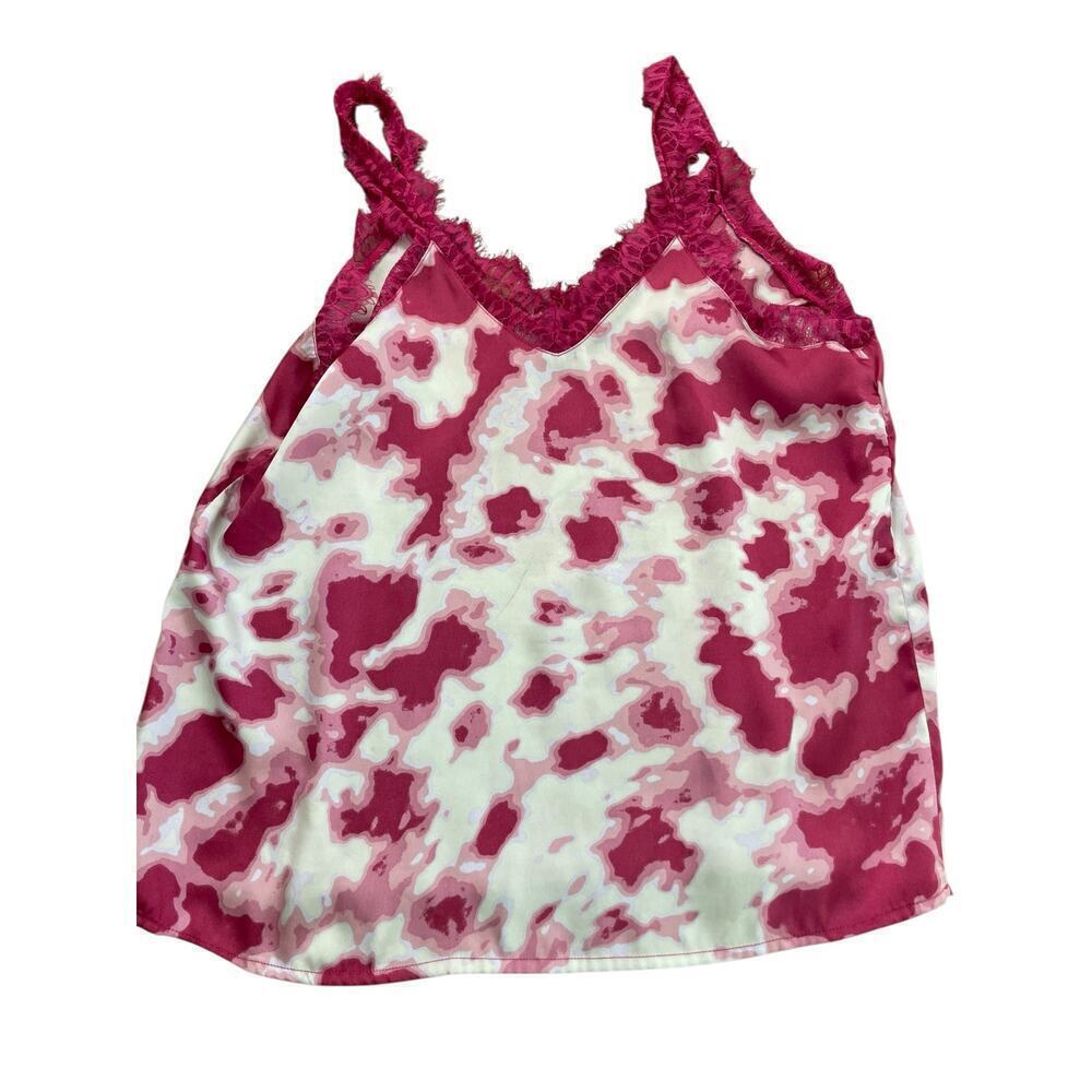 Q&A Women's Red White Tie Dye V-Neckline Sleeveless Blouse Top Size Medium
